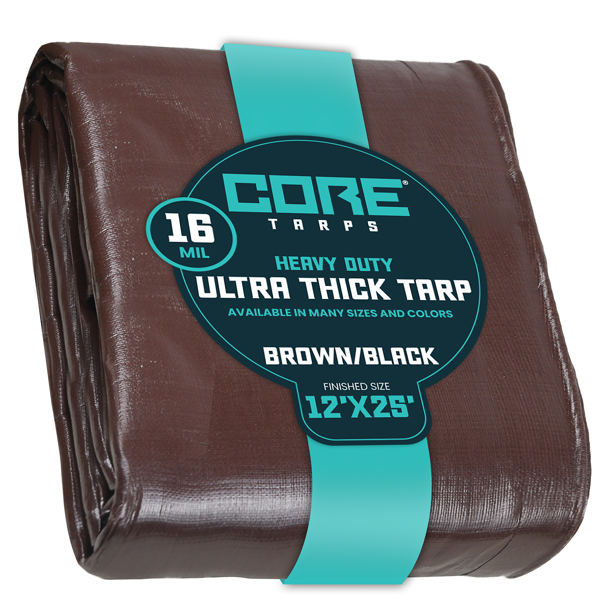 Core Tarps Extra Heavy Duty Tarp Cover — 16 Mil, Waterproof, UV Resistant, Rip and Tear Proof, 12ft. x 25ft., Reinforced Edges, Brown/Black, Model# CT-302-12X25